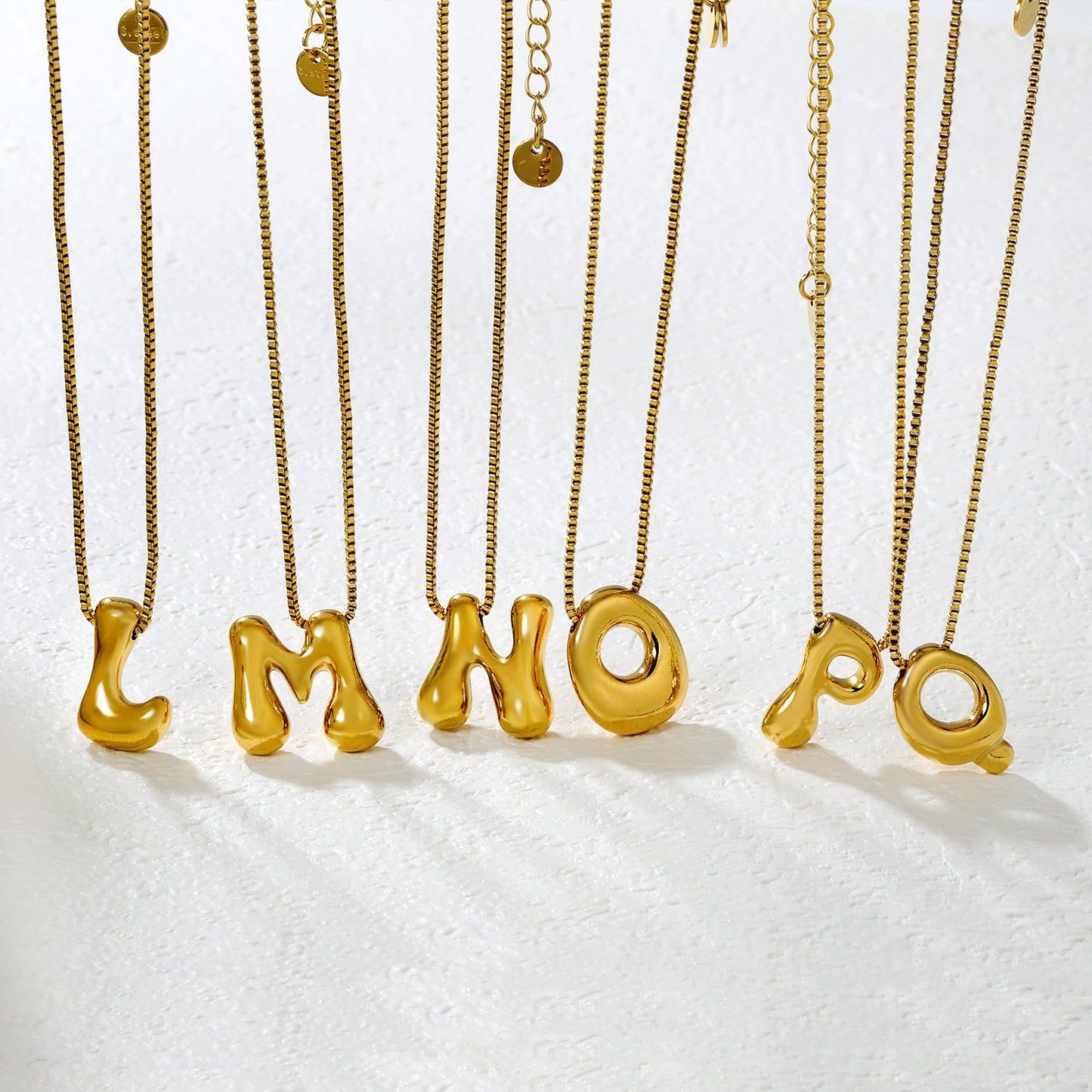 Alphabet Pendant A-Z 1.2 Box 40+5cm + 6mm Round Tail Tag Necklace Gold asonjewelry