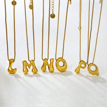 Alphabet Pendant A-Z 1.2 Box 40+5cm + 6mm Round Tail Tag Necklace Gold asonjewelry