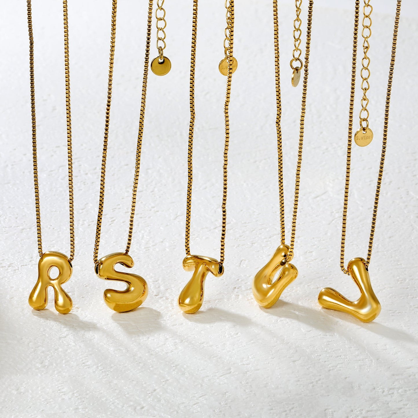 Alphabet Pendant A-Z 1.2 Box 40+5cm + 6mm Round Tail Tag Necklace Gold asonjewelry