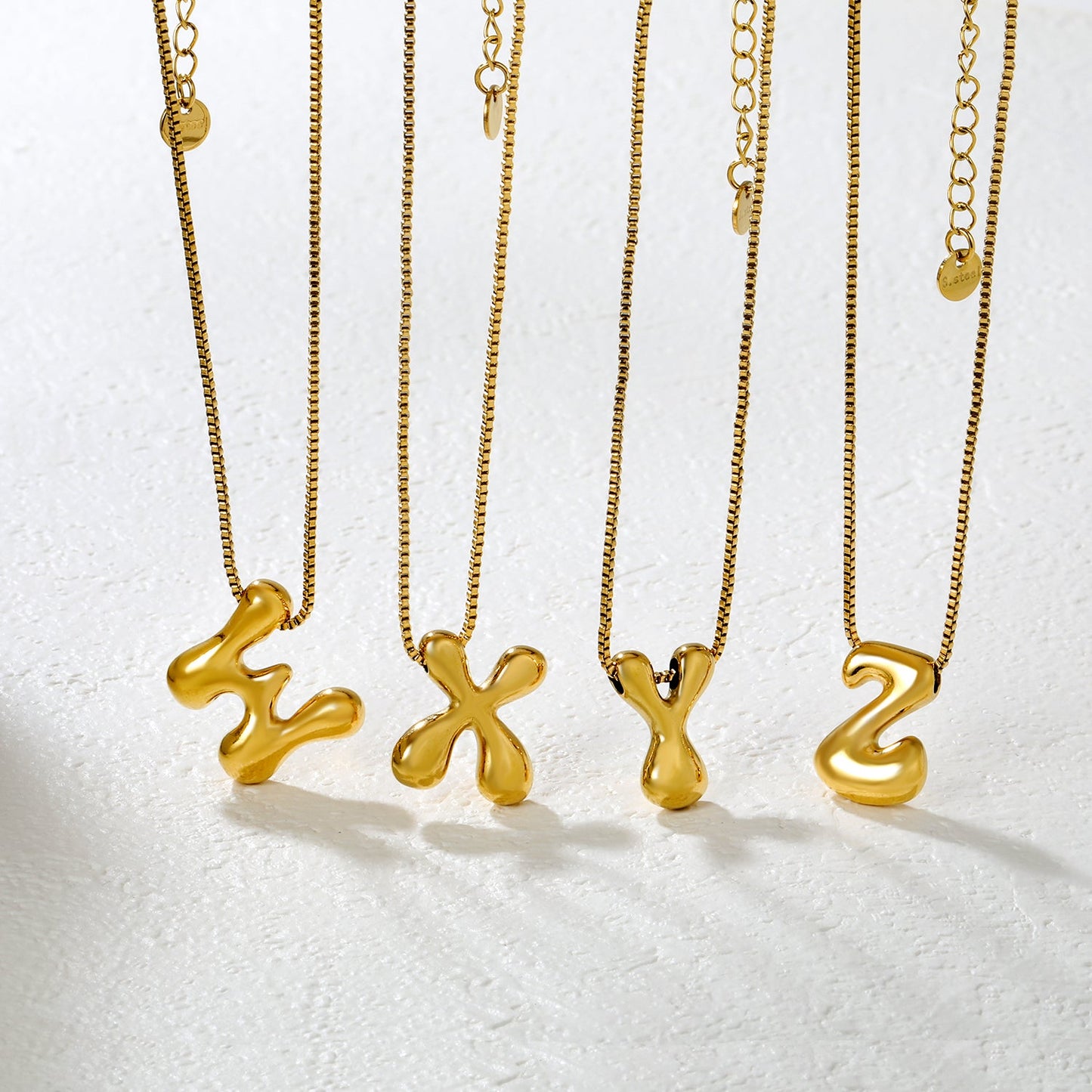 Alphabet Pendant A-Z 1.2 Box 40+5cm + 6mm Round Tail Tag Necklace Gold asonjewelry