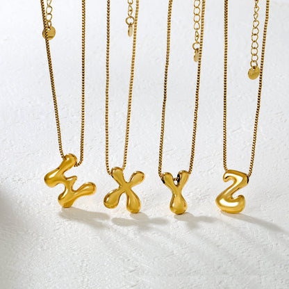 Alphabet Pendant A-Z 1.2 Box 40+5cm + 6mm Round Tail Tag Necklace Gold asonjewelry