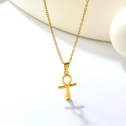 13.1*23mm Egyptian Cross Pendant 0.4 Cross Chain 40+6cm Necklace Gold asonjewelry