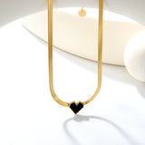 11.5 x 10.6mm Black Heart Pendant 3.3mm Blade Chain 40+5cm x 3mm Round Tag Necklace Gold