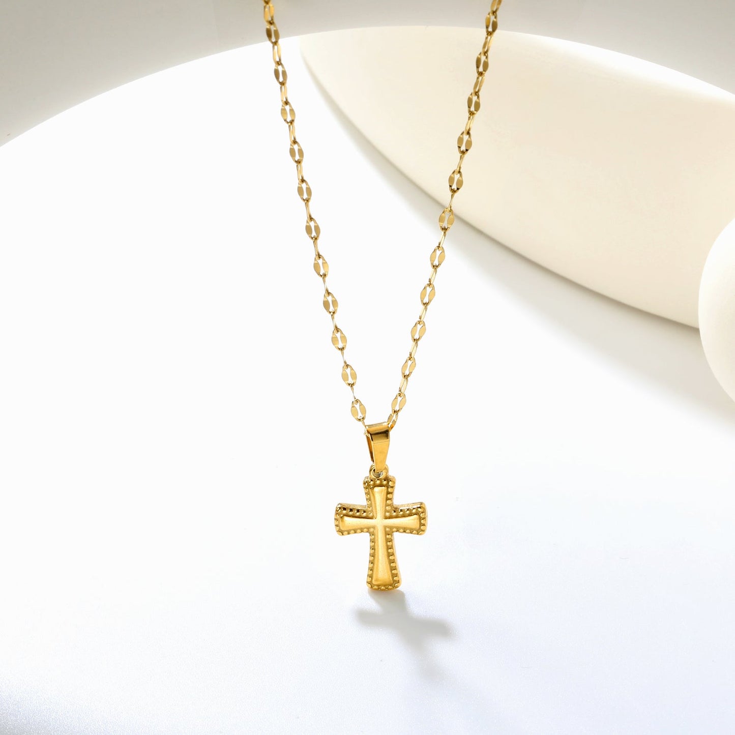 12.8x18.8mm cross pendant, 40cm lip chain + 5cm + 6mm round-shaped pendant, necklace, gold color asonjewelry