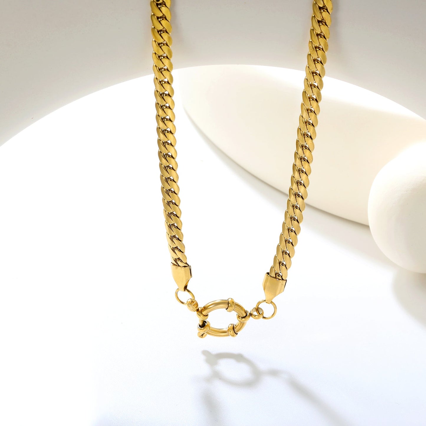 5.0NK gold dragon chain + 43cm + round clasp outer diameter 14.1mm necklace, gold asonjewelry