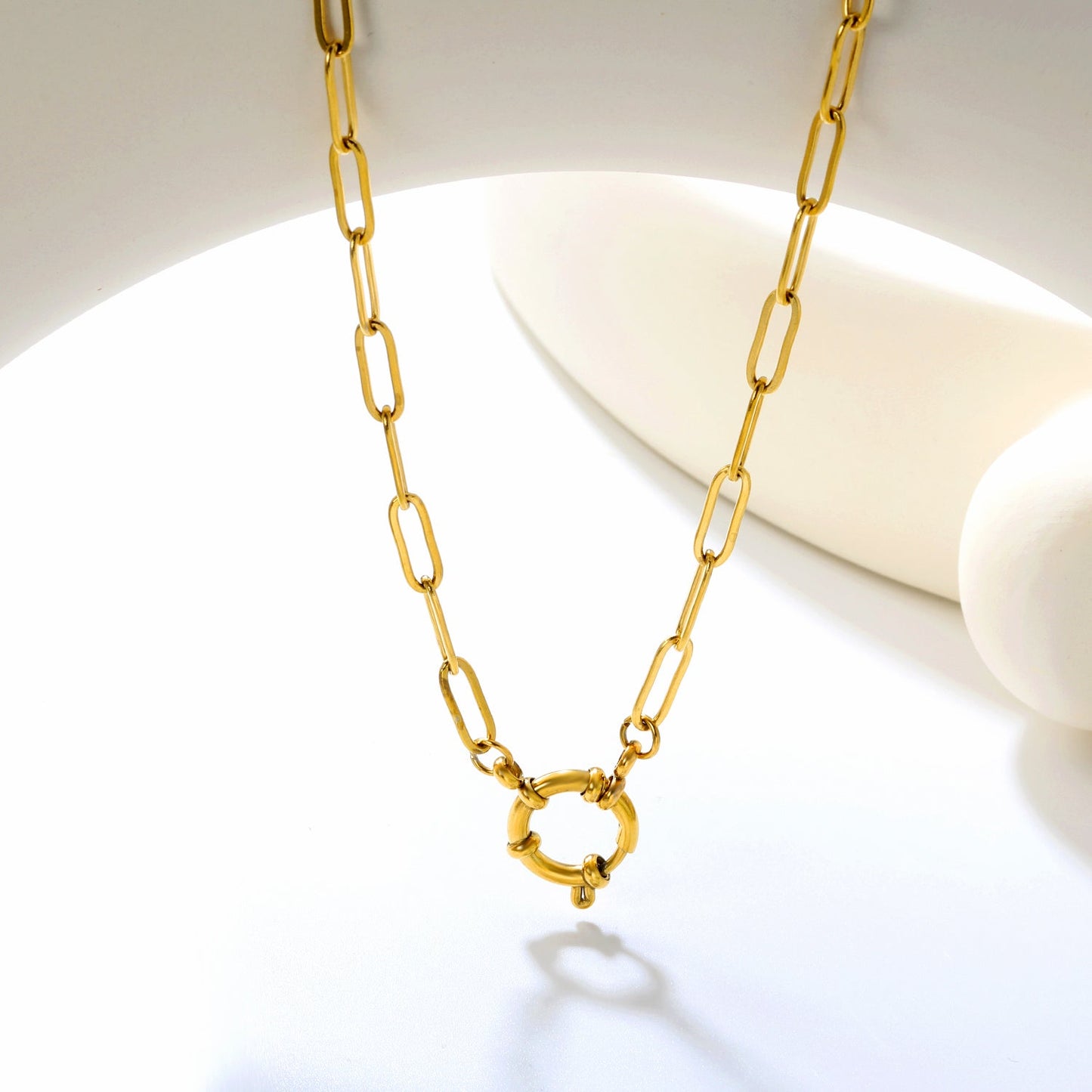 1.0 x 4 x 12 cm long flat cross chain * 40 cm + round clasp outer diameter 14.3 mm necklace, gold asonjewelry