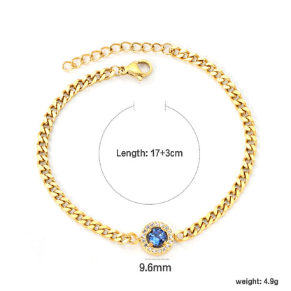 9.6mm round blue zirconium + CNC white zirconium circle fittings 17+3cm bracelet Gold color asonjewelry