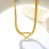16.2 x 15mm hollow heart-shaped pendant with 6mm gold dragon chain, 40+5cm+6mm round pendant necklace, gold