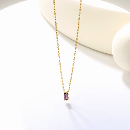 4.5*7.4mm Square White/Purple/Champagne Zircon Pendant 0.3 Cross Chain 40+5cm+6mm Round Tail Plaque Necklace GOLDEN asonjewelry