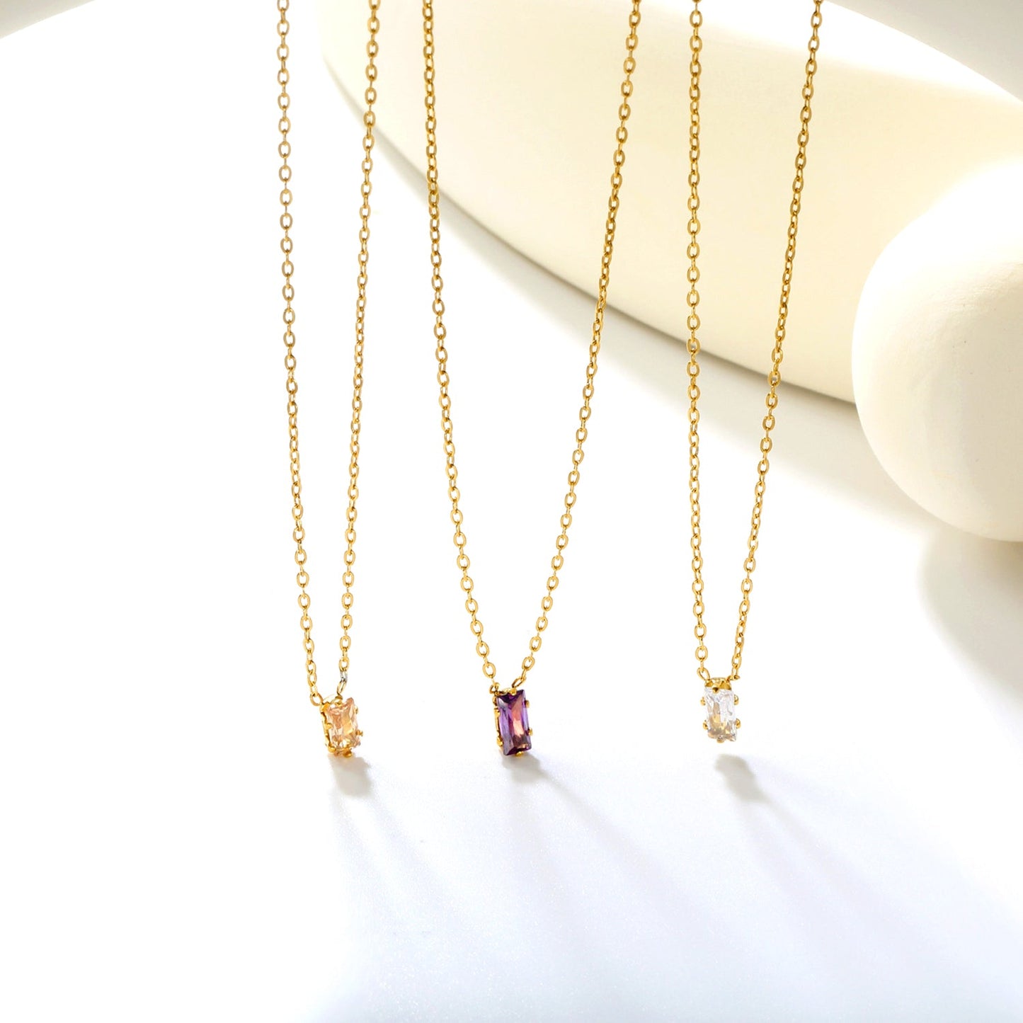4.5*7.4mm Square White/Purple/Champagne Zircon Pendant 0.3 Cross Chain 40+5cm+6mm Round Tail Plaque Necklace GOLDEN asonjewelry