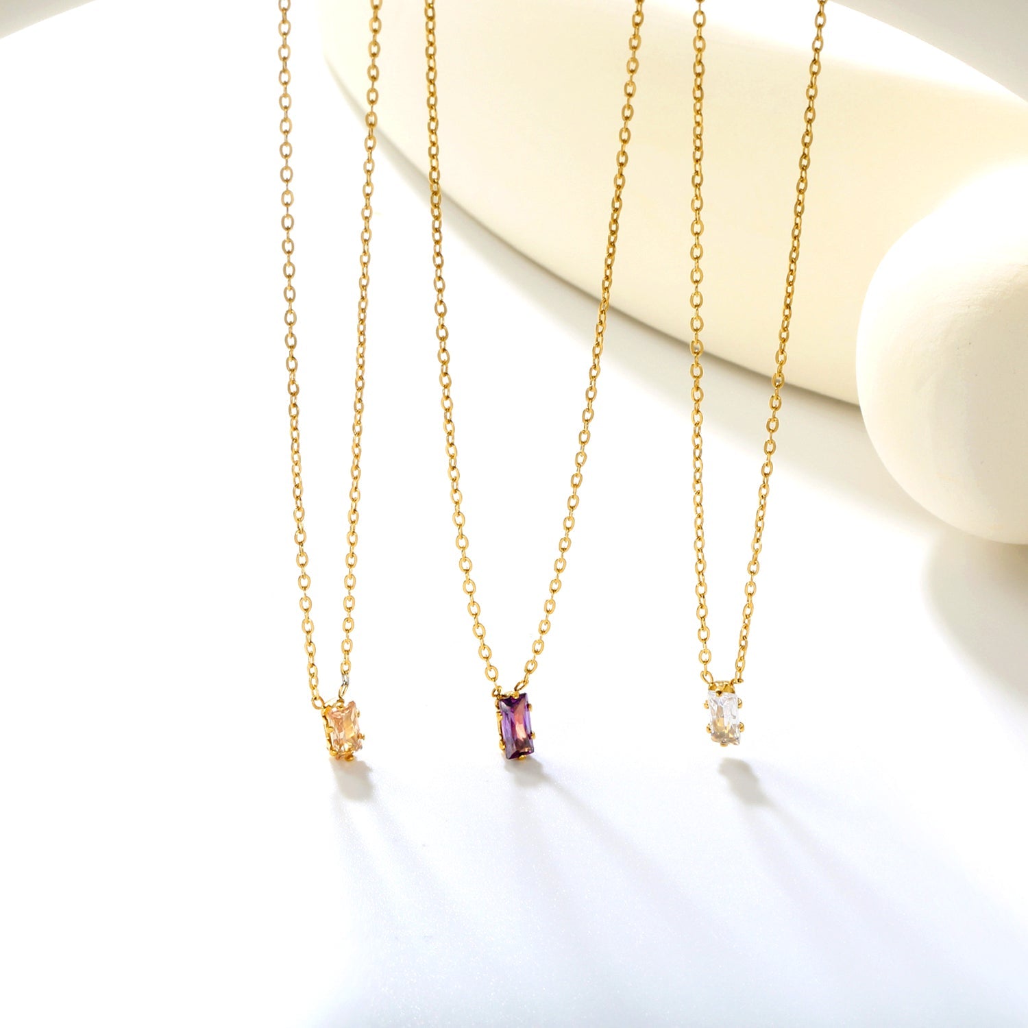 4.5*7.4mm Square White/Purple/Champagne Zircon Pendant 0.3 Cross Chain 40+5cm+6mm Round Tail Plaque Necklace GOLDEN asonjewelry