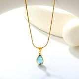5mm Six Claws Round White Diamond Pendant 40+5cm+6mm Round Tail Plaque Necklace Steel/Golden