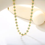 5.8mm Blue Dripping Flower 40+5cm + 11.2 x 3.7mm Square Tag Necklace Gold