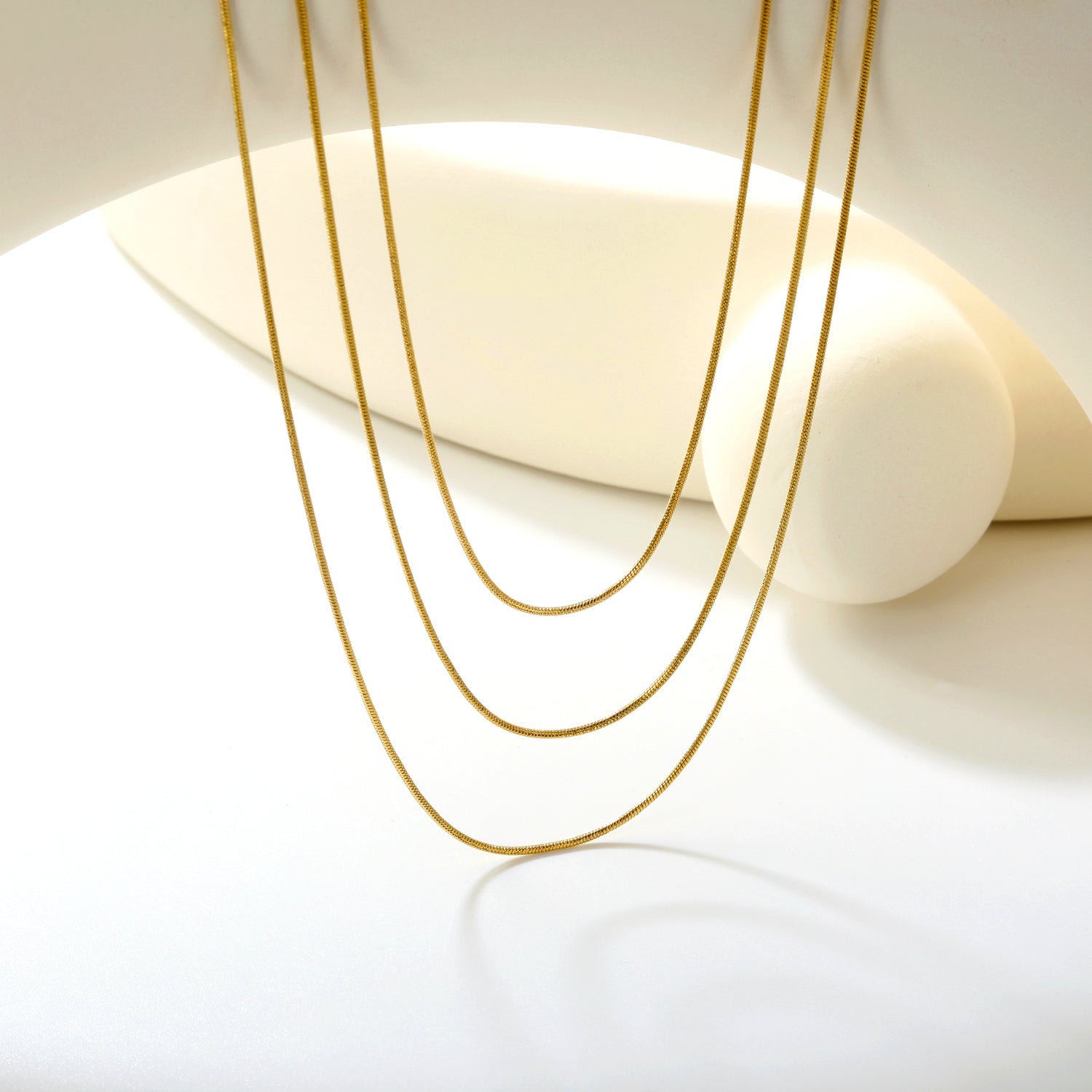 Sweater Chain 0.9 Round Snake 50+60+70cm+5cm+6mm Round Tail Plate Necklace Steel/Golden asonjewelry