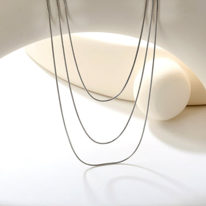 Sweater Chain 0.9 Round Snake 50+60+70cm+5cm+6mm Round Tail Plate Necklace Steel/Golden asonjewelry