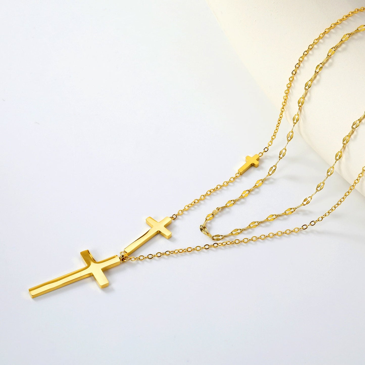 15 x 31.3mm + 10 x 19.4mm + 4.9 x 10mm Cross Pendant Lip Chain 40 + Cross Chain 45 + 5cm Double Chain Necklace, Gold asonjewelry