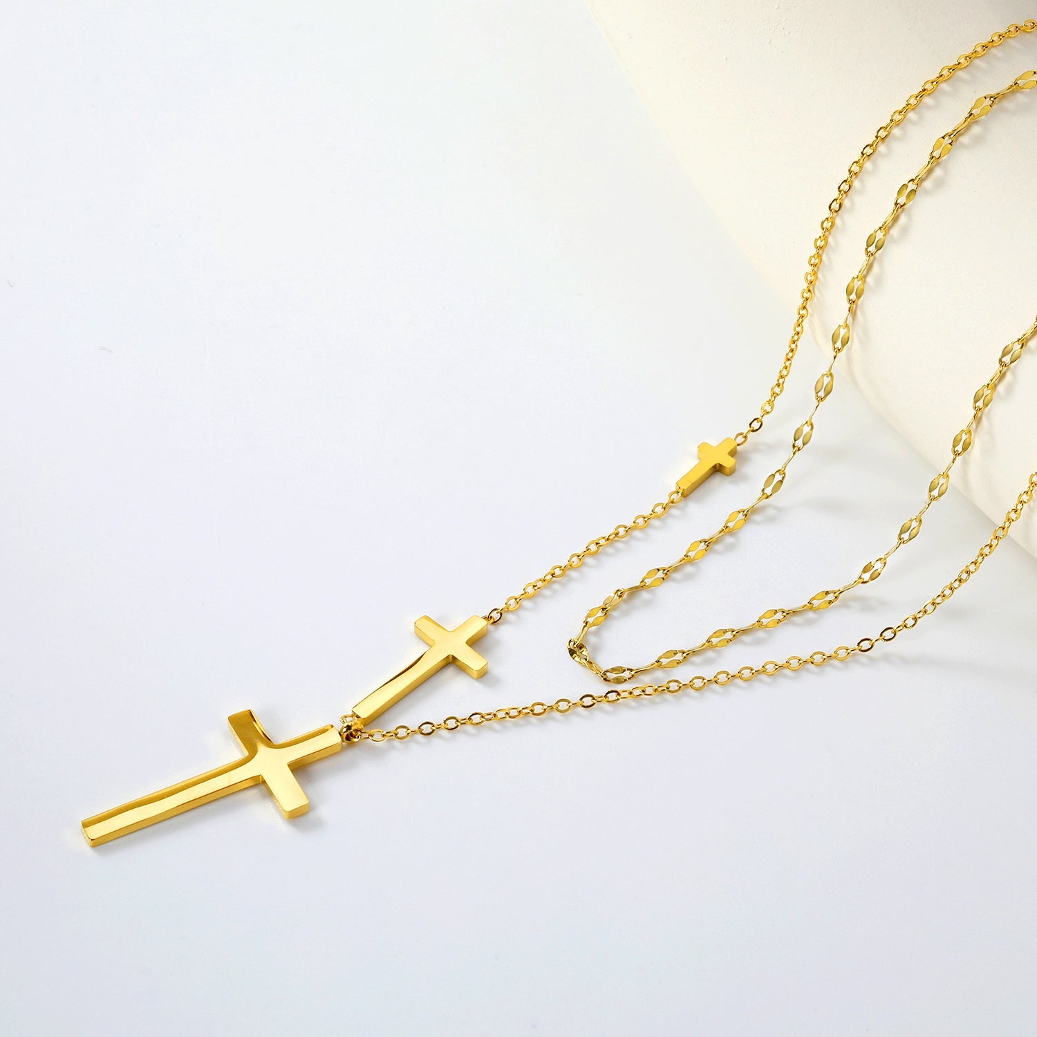 15 x 31.3mm + 10 x 19.4mm + 4.9 x 10mm Cross Pendant Lip Chain 40 + Cross Chain 45 + 5cm Double Chain Necklace, Gold asonjewelry