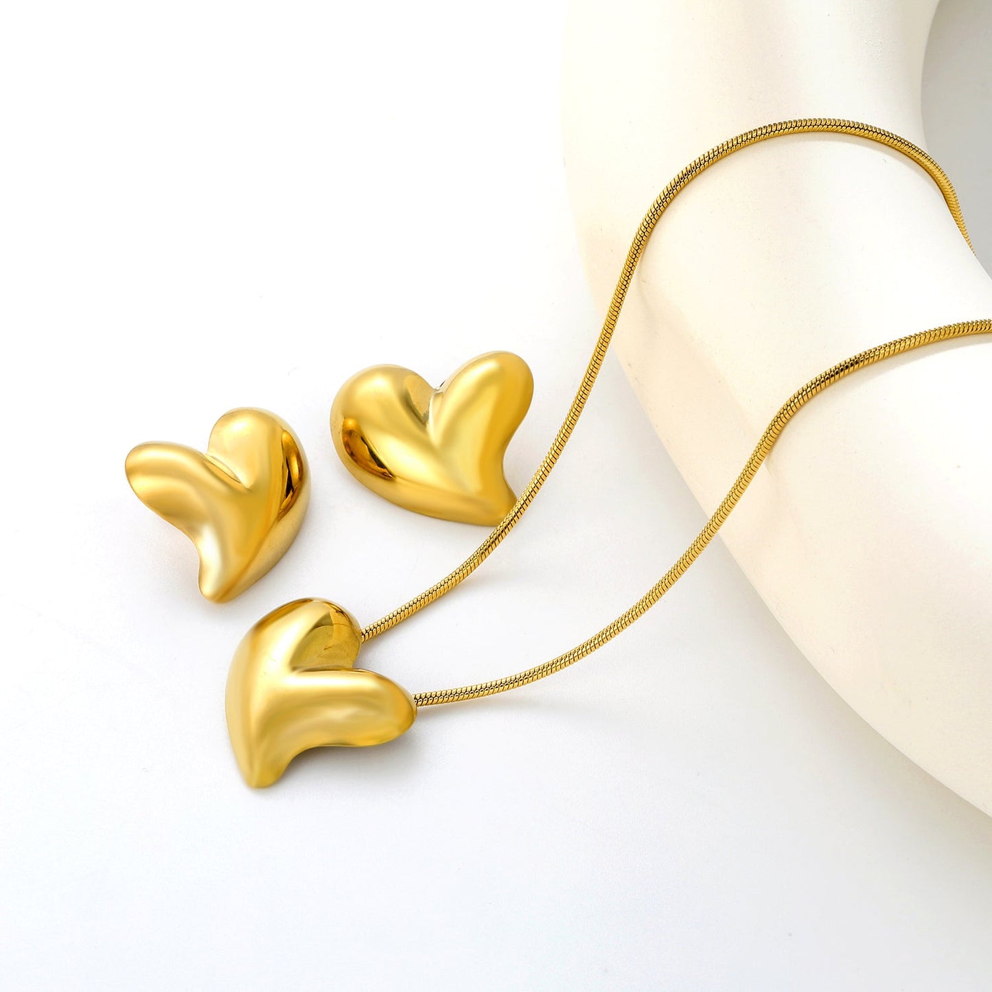 Love Set Steel/Gold/Mixed Earrings: 27*27.3mm Pendant: 27*27.3mm 1.6 Round Snake Chain 43+5cm+6mm Round Tail Tag asonjewelry