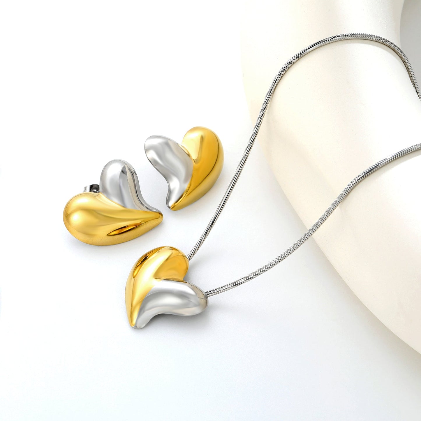 Love Set Steel/Gold/Mixed Earrings: 27*27.3mm Pendant: 27*27.3mm 1.6 Round Snake Chain 43+5cm+6mm Round Tail Tag asonjewelry