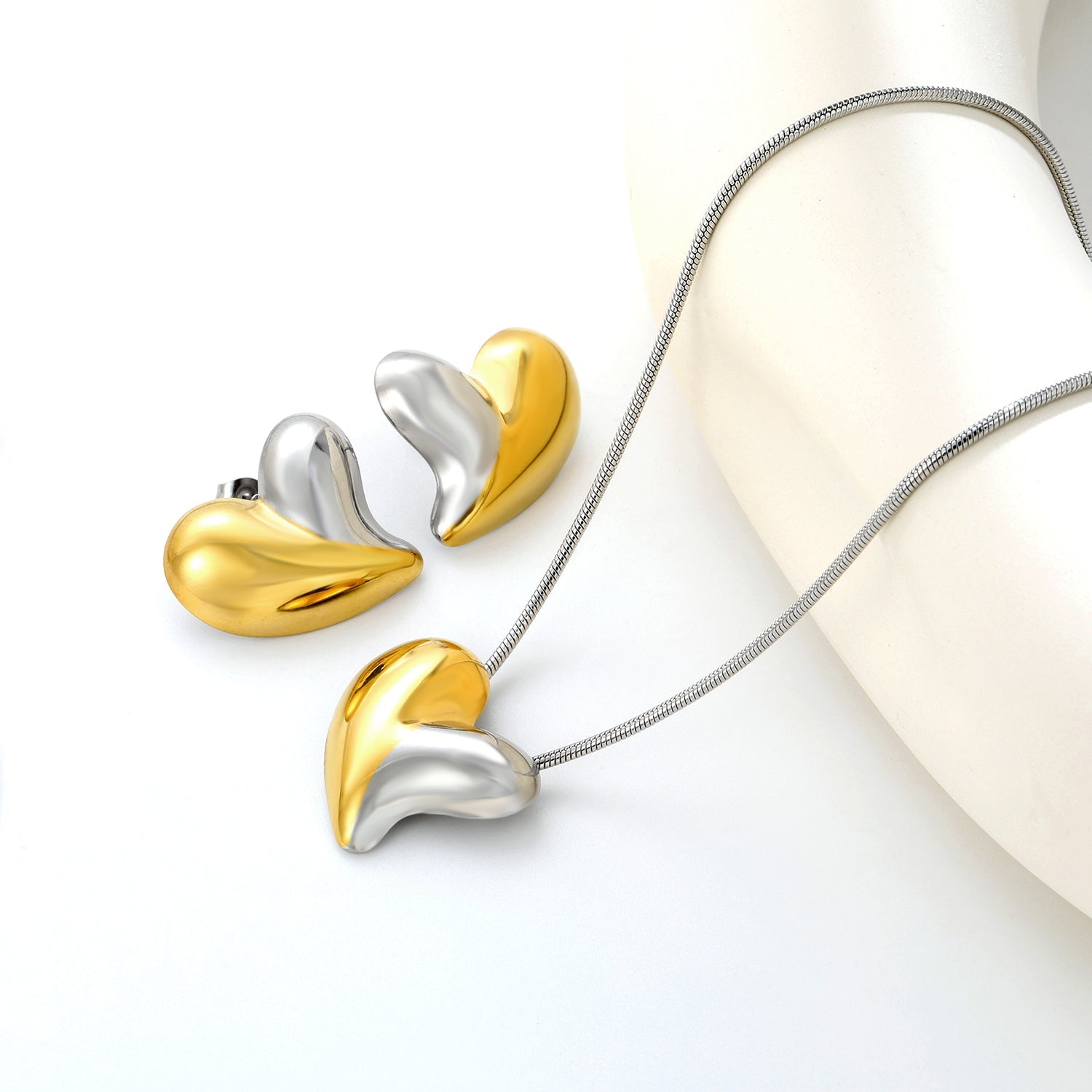 Love Set Steel/Gold/Mixed Earrings: 27*27.3mm Pendant: 27*27.3mm 1.6 Round Snake Chain 43+5cm+6mm Round Tail Tag asonjewelry