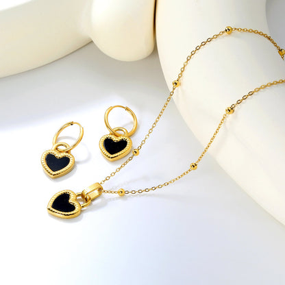 Reversible Black Shells Love Set Gold Earrings: 13.9*18.1mm Pendant: 13.9*18.1mm Clip Bead Chain 47+5cm+6mm Round Tail Plaque asonjewelry