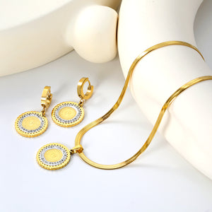 Round Cake Portrait Set Gold Earrings: 20.2mm Pendant: 20.2mm3.2 Push Dense Chain 42+5cm