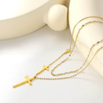 15 x 31.3mm + 10 x 19.4mm + 4.9 x 10mm Cross Pendant Lip Chain 40 + Cross Chain 45 + 5cm Double Chain Necklace, Gold asonjewelry
