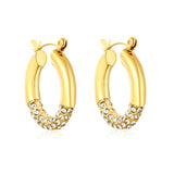 4.2mm Ear Hooks*24mm Outer Diameter with White Rhinestones / Emerald Earrings in Gold