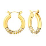 4.2mm Ear Hooks*24mm Outer Diameter with White Rhinestones / Emerald Earrings in Gold
