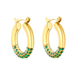 4.2mm Ear Hooks*24mm Outer Diameter with White Rhinestones / Emerald Earrings in Gold