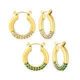 4.2mm Ear Hooks*24mm Outer Diameter with White Rhinestones / Emerald Earrings in Gold
