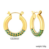 4.2mm Ear Hooks*24mm Outer Diameter with White Rhinestones / Emerald Earrings in Gold