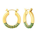 4.2mm Ear Hooks*24mm Outer Diameter with White Rhinestones / Emerald Earrings in Gold