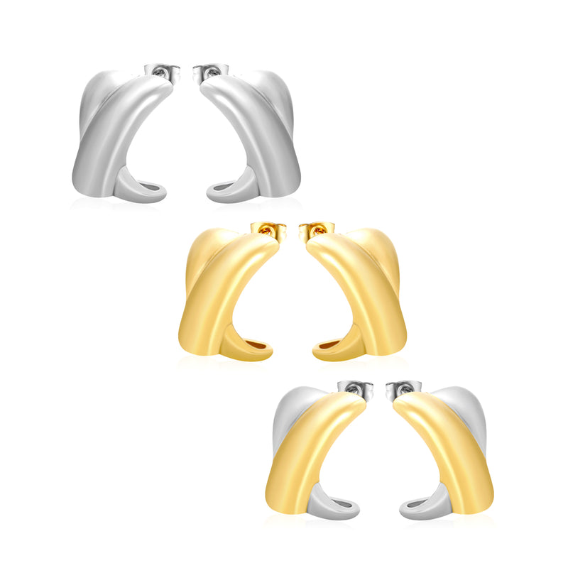 16.2*23mm X-Shaped Stud Earrings Steel/Gold/Mixed Colors