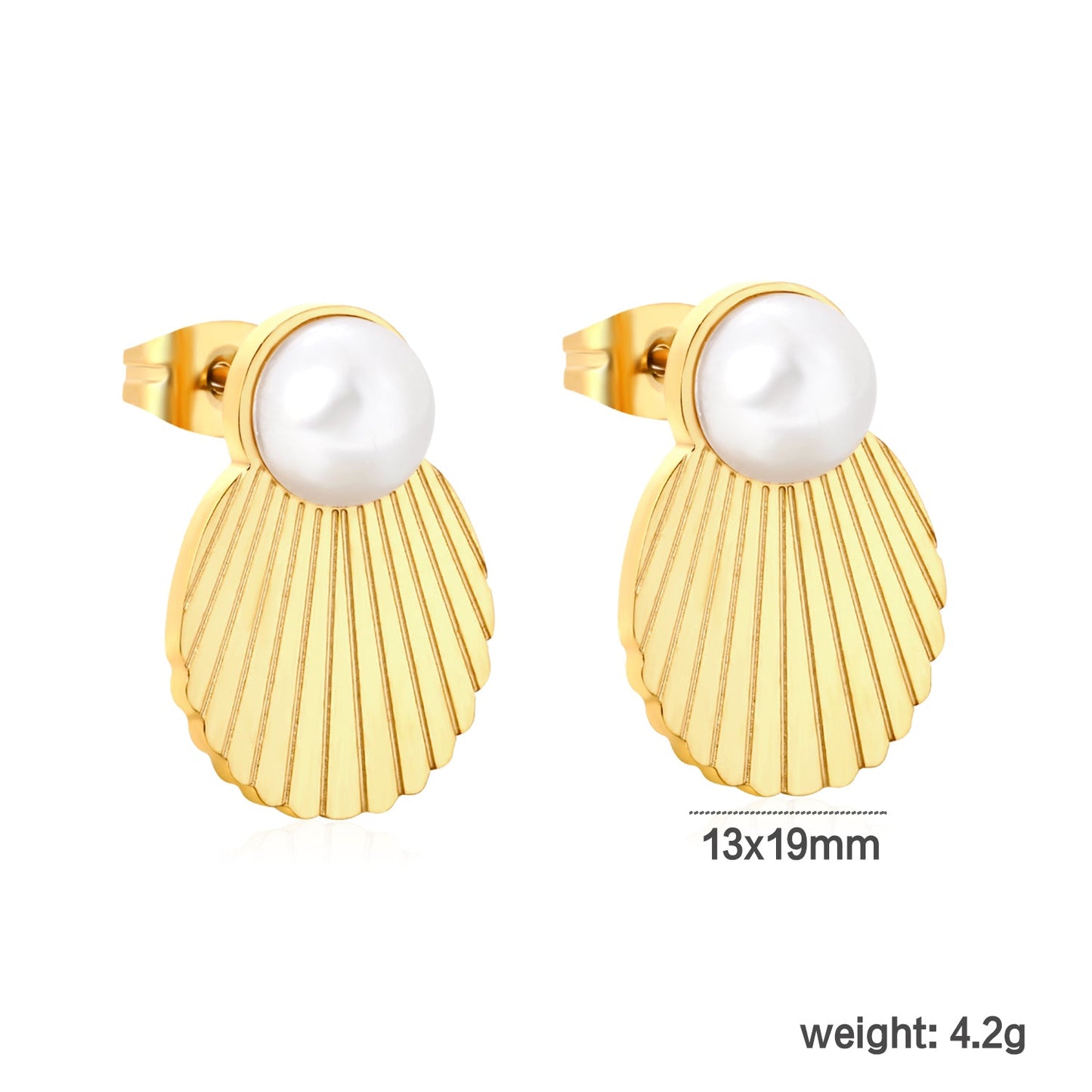 13*19mm Shell Pearl Stud Earrings, Gold asonjewelry