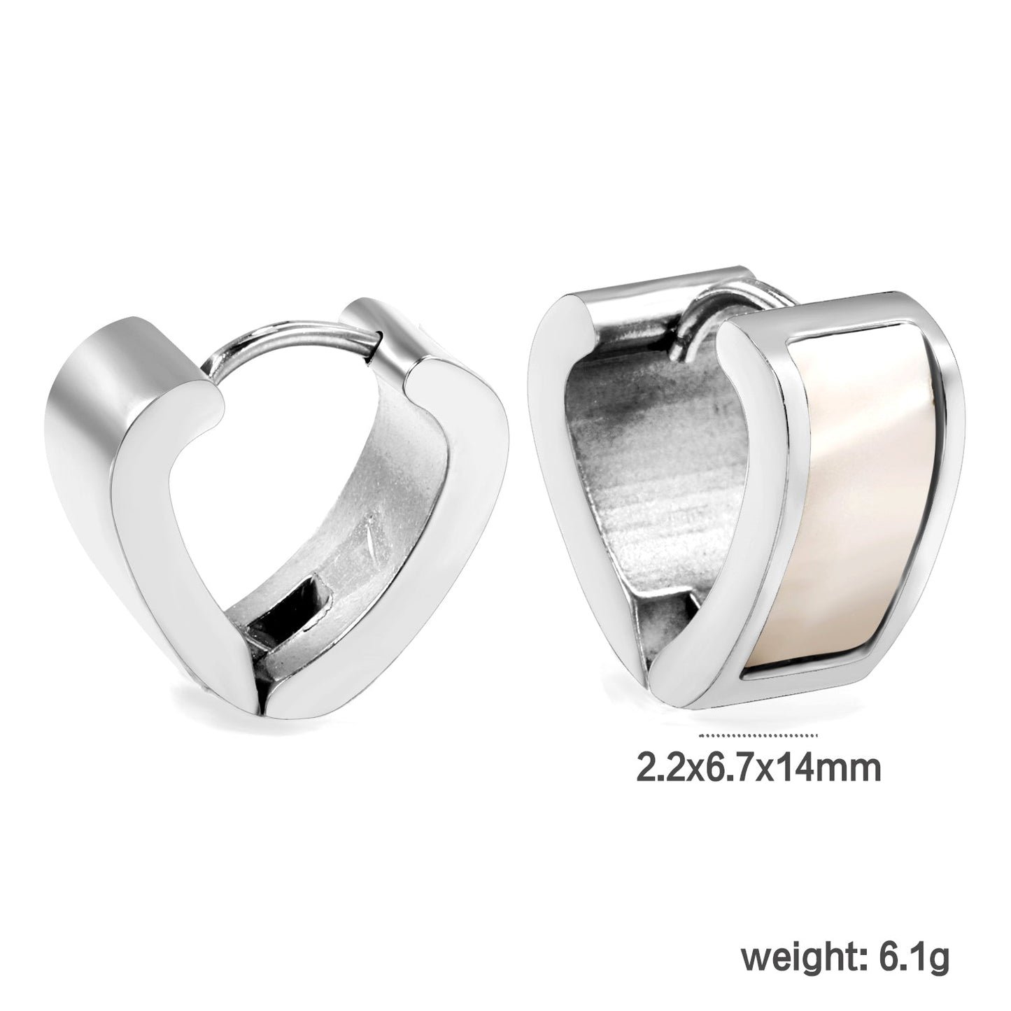 Heart shaped with white shell earrings 2.2*width 6.7*height 14mm steel color & gold color asonjewelry