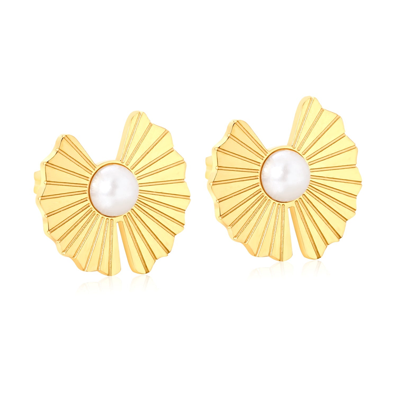 15.2mm*15.8mm Irregular Lotus Leaf Pearl Stud Earrings, Gold asonjewelry