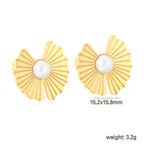 15.2mm*15.8mm Irregular Lotus Leaf Pearl Stud Earrings, Gold