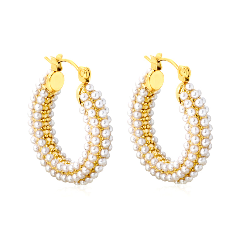 26*24mm Ear Hooks + White Imitation Pearls Earrings Gold