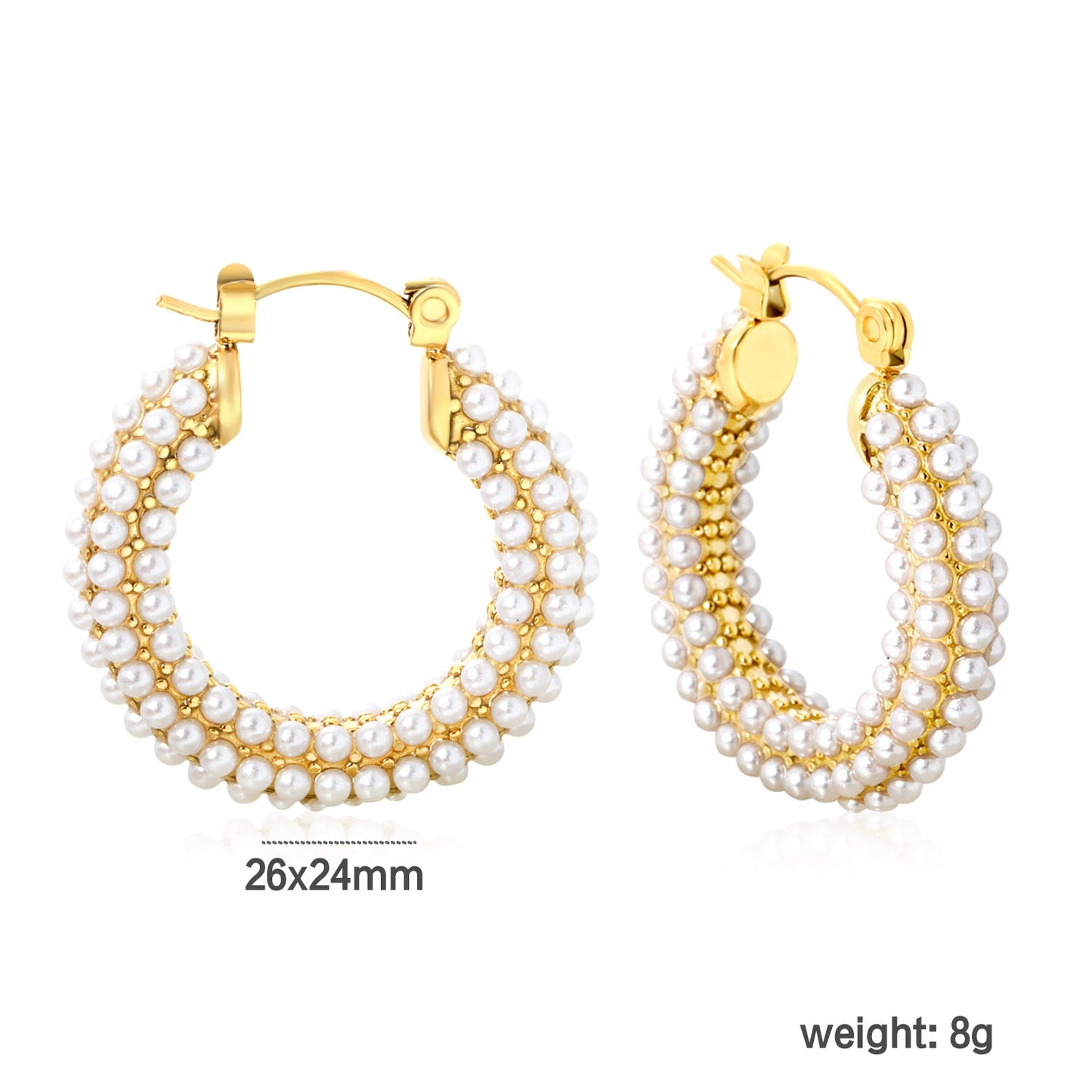 26*24mm Ear Hooks + White Imitation Pearls Earrings Gold asonjewelry