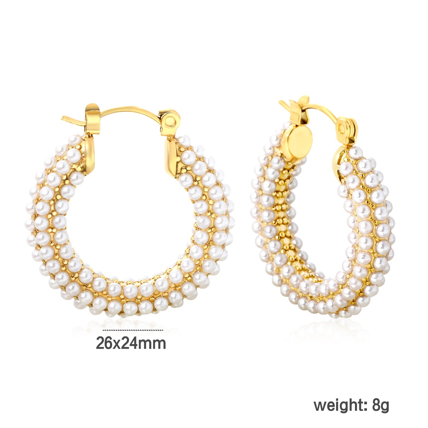 26*24mm Ear Hooks + White Imitation Pearls Earrings Gold asonjewelry