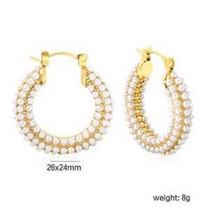 26*24mm Ear Hooks + White Imitation Pearls Earrings Gold