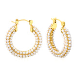 26*24mm Ear Hooks + White Imitation Pearls Earrings Gold