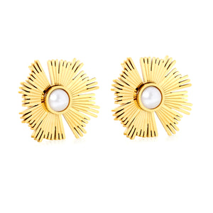 20*19.7mm Irregular Sunflower Pearl Stud Earrings, Gold