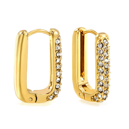 U-shaped earrings with white diamonds 12.7*20mm gold color asonjewelry