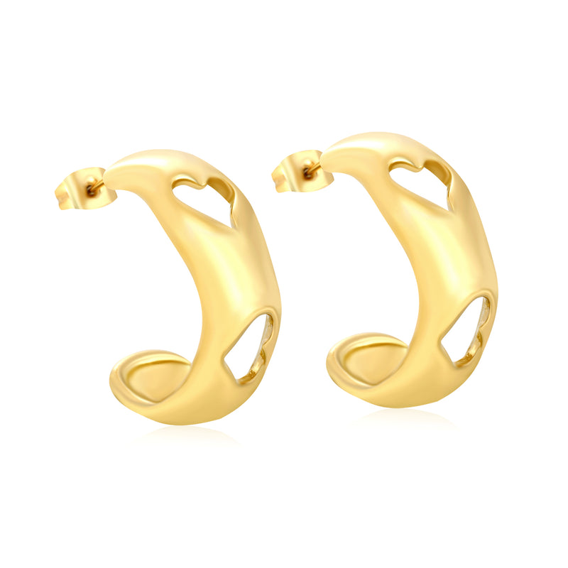 10.3*27mm C-Shaped Openwork Heart Stud Earrings Gold