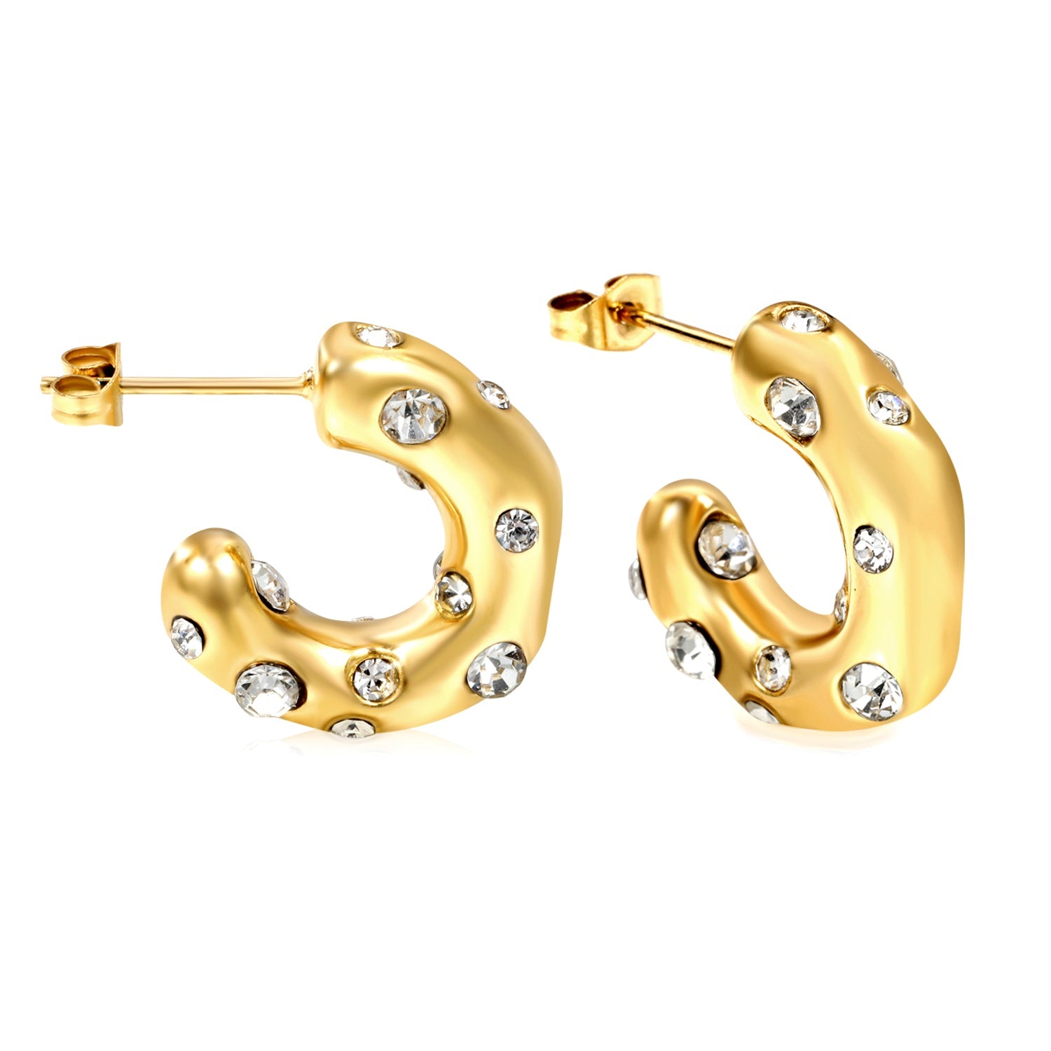 Half round earrings with white diamonds 5.6*high 18.3mm gold color asonjewelry
