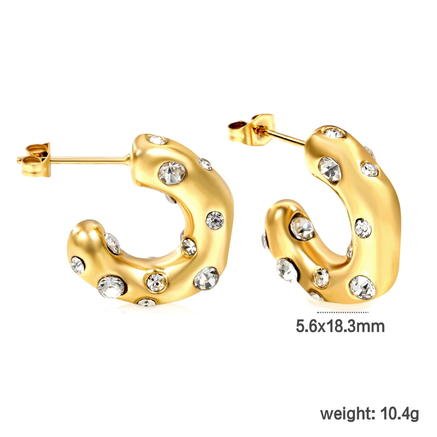 Half round earrings with white diamonds 5.6*high 18.3mm gold color asonjewelry