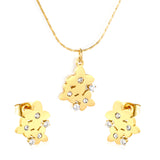 Flower-Shaped Round Diamond Set Gold Earrings/Pendant 0.3ct Cross-Cut Round Diamond 40+5cm Chain + 6mm Round Tag