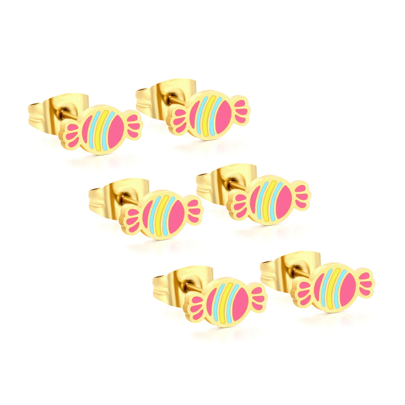 3 pairs of 5*9mm candy stud earrings in gold